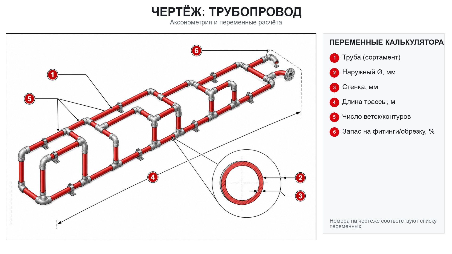 Схема размеров: Круглая труба